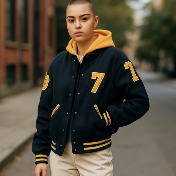 Vtg Black/ Gold Cheerleader Letterman Jacket Sailor Style Wool Blend Sz M/L - Picture 14 of 14